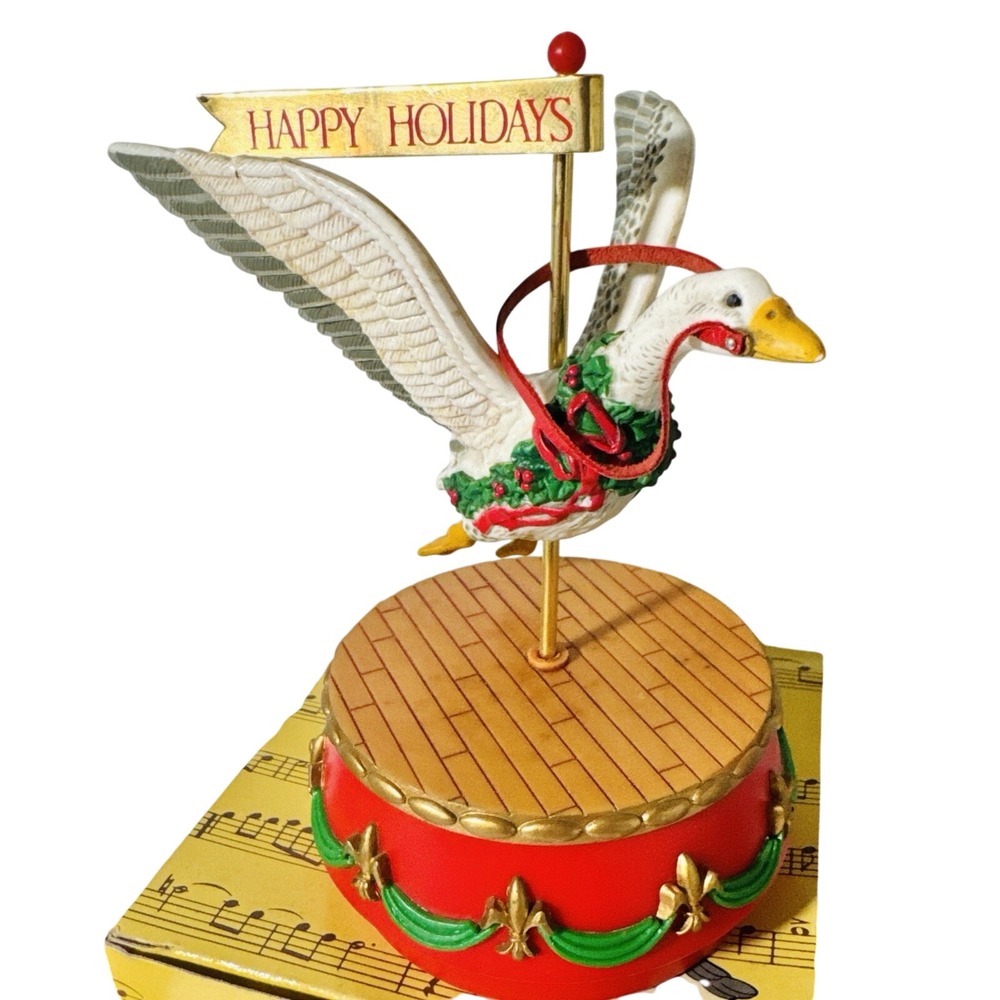 Vintage 1987 Enesco Carousel Goose Revolving Musical Figurine Christmas